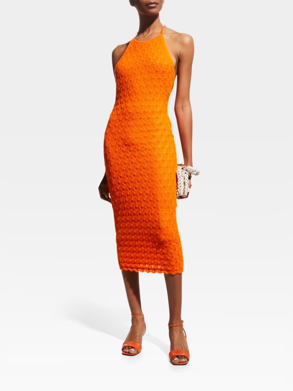 Alice + Olivia Jone Crochet Orange Halter Midi Dress